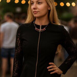 XOXO Woman's Black Embroidered Lace Zipper Jacket Size Large